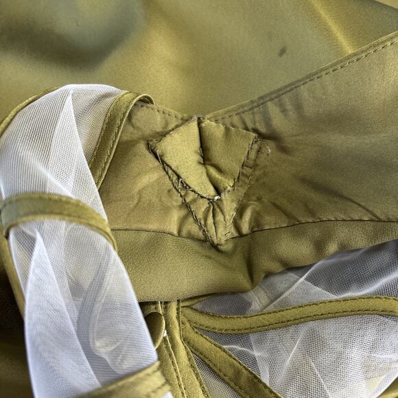 Azazie Bridesmaid Dress Green Size 18 Satin Flutter Sleeve Forest Fairy - Picture 12 of 15